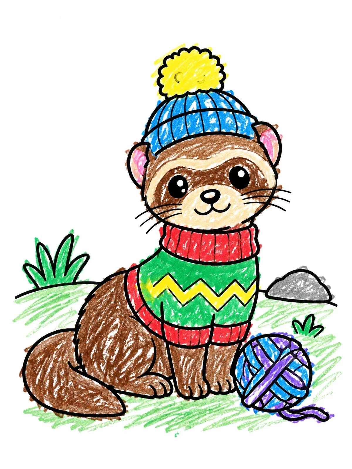 Colored example of the Cozy Ferret In Winter Sweater coloring page