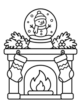 Free printable Cozy Fireplace Snowglobe coloring page