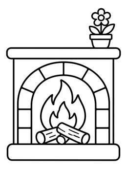 Free printable Cozy Fireplace With Potted Flower coloring page