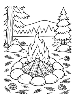 Free printable Cozy Forest Campfire coloring page