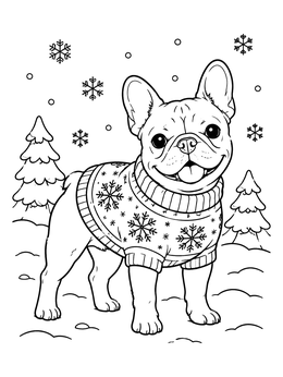 A happy dog in the snow features in this cute french bulldog coloring page.