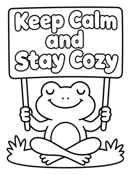 Free printable Cozy Frog Keep Calm Sign coloring page