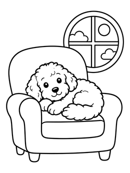 Free printable Cozy Goldendoodle On An Armchair coloring page