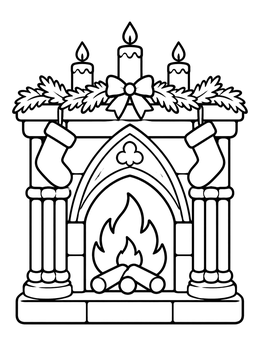 Free printable Cozy Gothic Holiday Fireplace coloring page