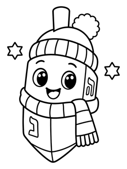 Free printable Cozy Hanukkah Dreidel In Winter Hat coloring page