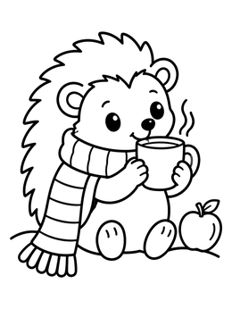 Free printable Cozy Hedgehog With Warm Drink coloring page