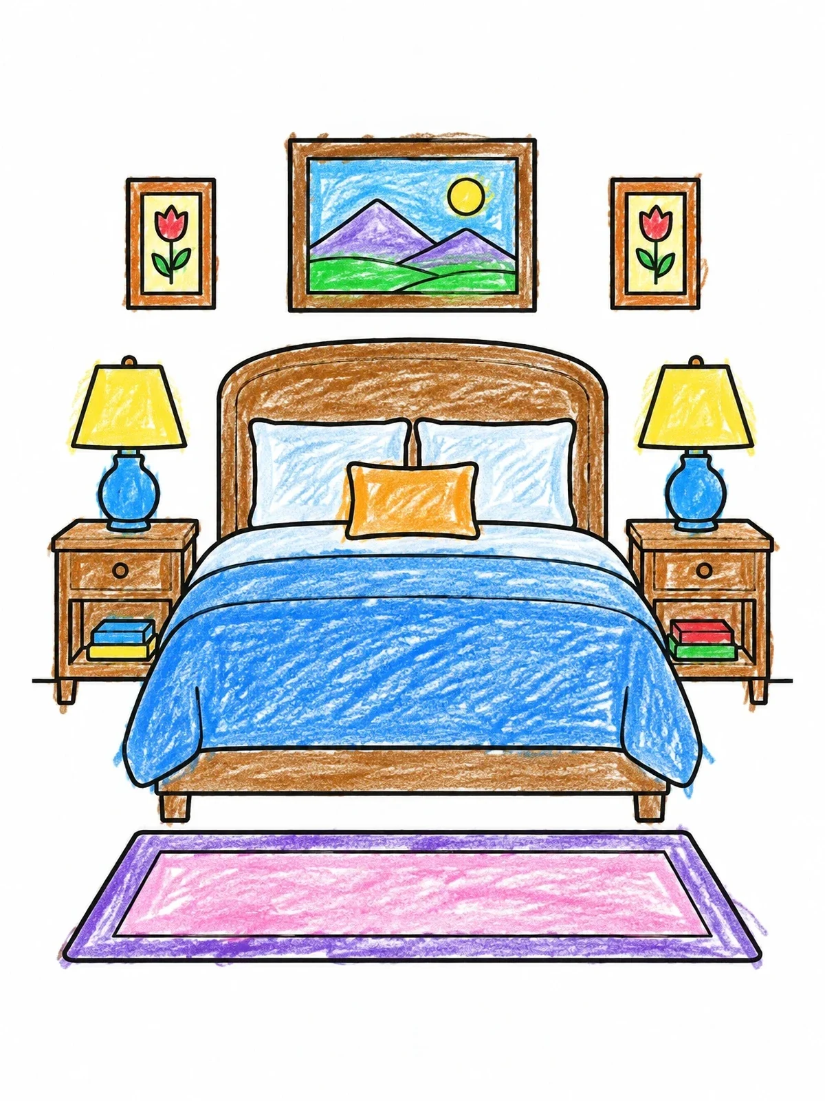 Colored example of the Cozy Hotel Bedroom coloring page