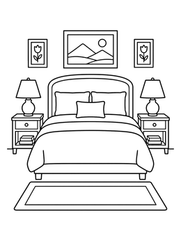 Free printable Cozy Hotel Bedroom coloring page