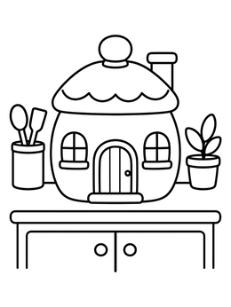 A house-shaped jar sits on a counter in this cute cookie coloring page.