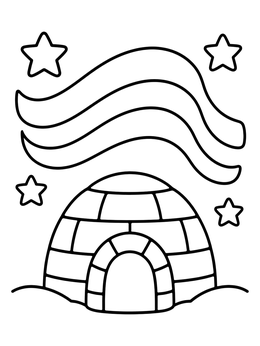 Free printable Cozy Igloo Under Northern Lights coloring page