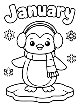 Free printable Cozy January Penguin With Earmuffs coloring page