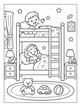 Free printable Cozy Kids Bedroom Bunk Bed coloring page