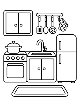 Free printable Cozy Kitchen With Stove And Fridge coloring page