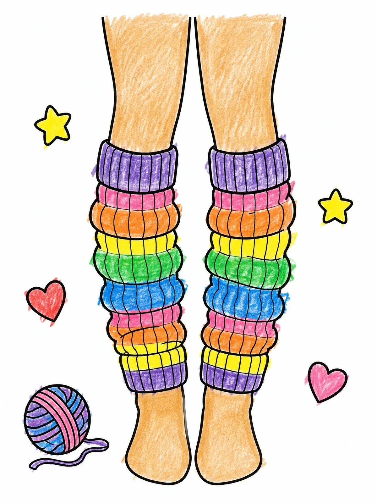 Colored example of the Cozy Knitted Dance Leg Warmers coloring page