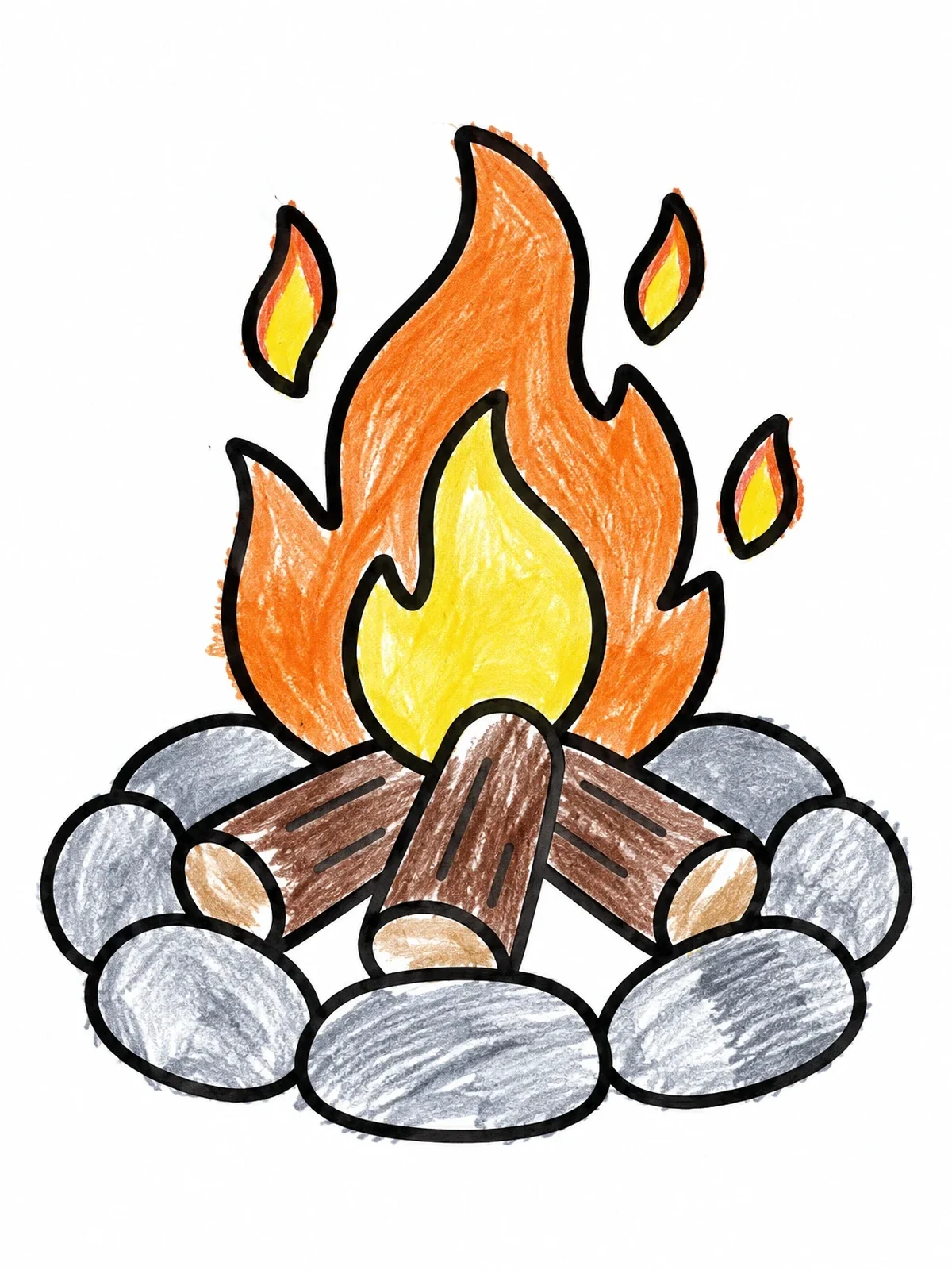 Colored example of the Cozy Lag Baomer Campfire With Stones coloring page