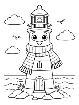 Free printable Cozy Lighthouse Wearing Warm Scarf coloring page