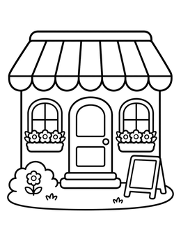 Free printable Cozy Little Cafe Storefront coloring page