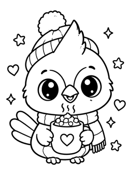 Free printable Cozy Little Cardinal With Cocoa coloring page