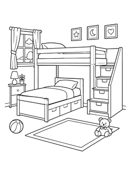 Free printable Cozy Loft Bed With Storage Stairs coloring page