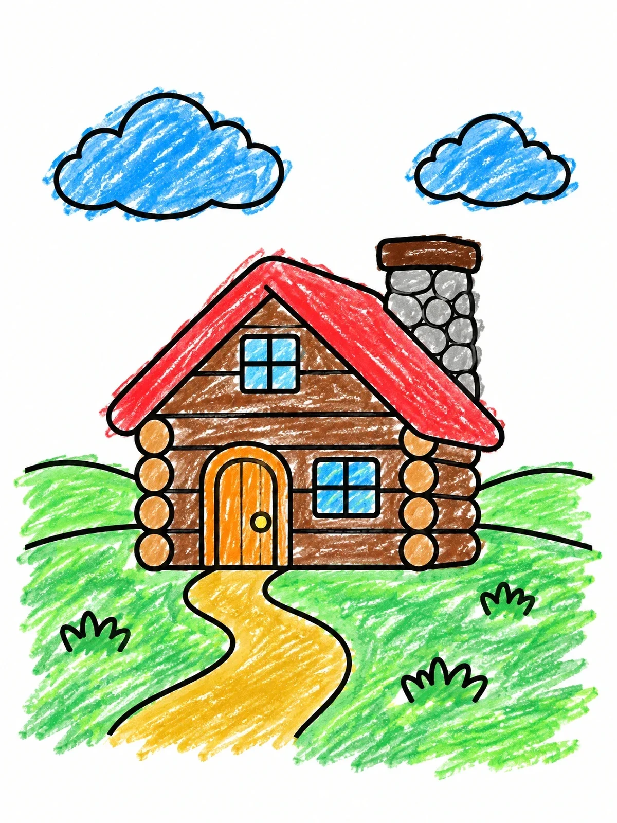 Colored example of the Cozy Log Cabin On The Prairie coloring page