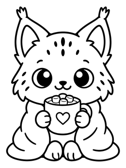 Free printable Cozy Lynx With Hot Cocoa coloring page