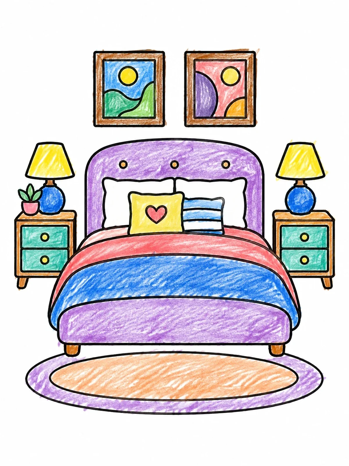 Colored example of the Cozy Modern Bedroom With Nightstands coloring page