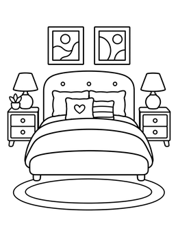 Free printable Cozy Modern Bedroom With Nightstands coloring page