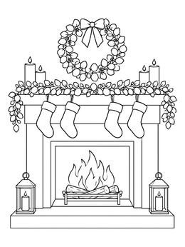 Free printable Cozy Modern Christmas Fireplace coloring page