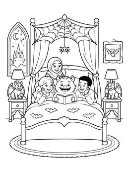 Free printable Cozy Monster Hotel Bedroom coloring page