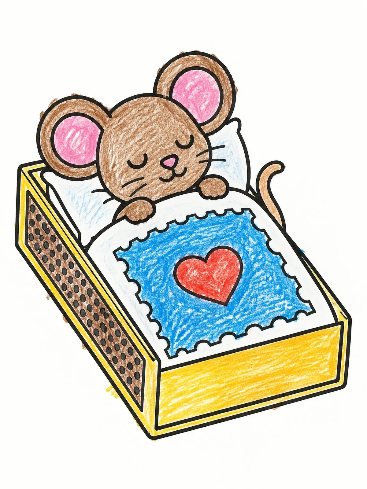 Colored example of the Cozy Mouse Sleeping In Matchbox Bed coloring page
