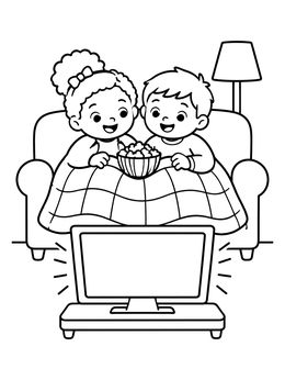 Free printable Cozy Movie Night On The Couch coloring page