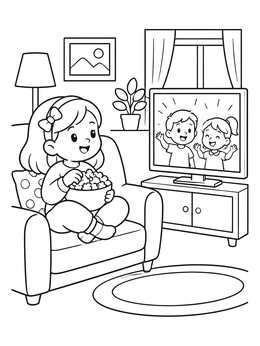 Free printable Cozy Movie Night With Popcorn coloring page