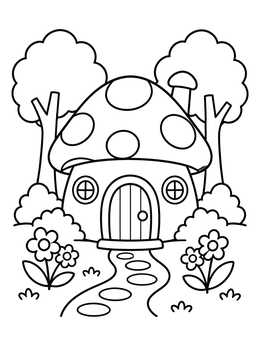 Free printable Cozy Mushroom Fairy House coloring page
