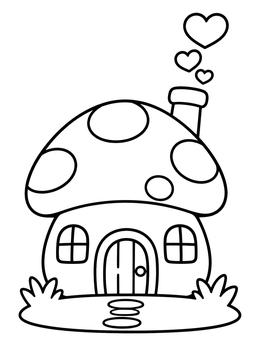 Free printable Cozy Mushroom House With Hearts coloring page