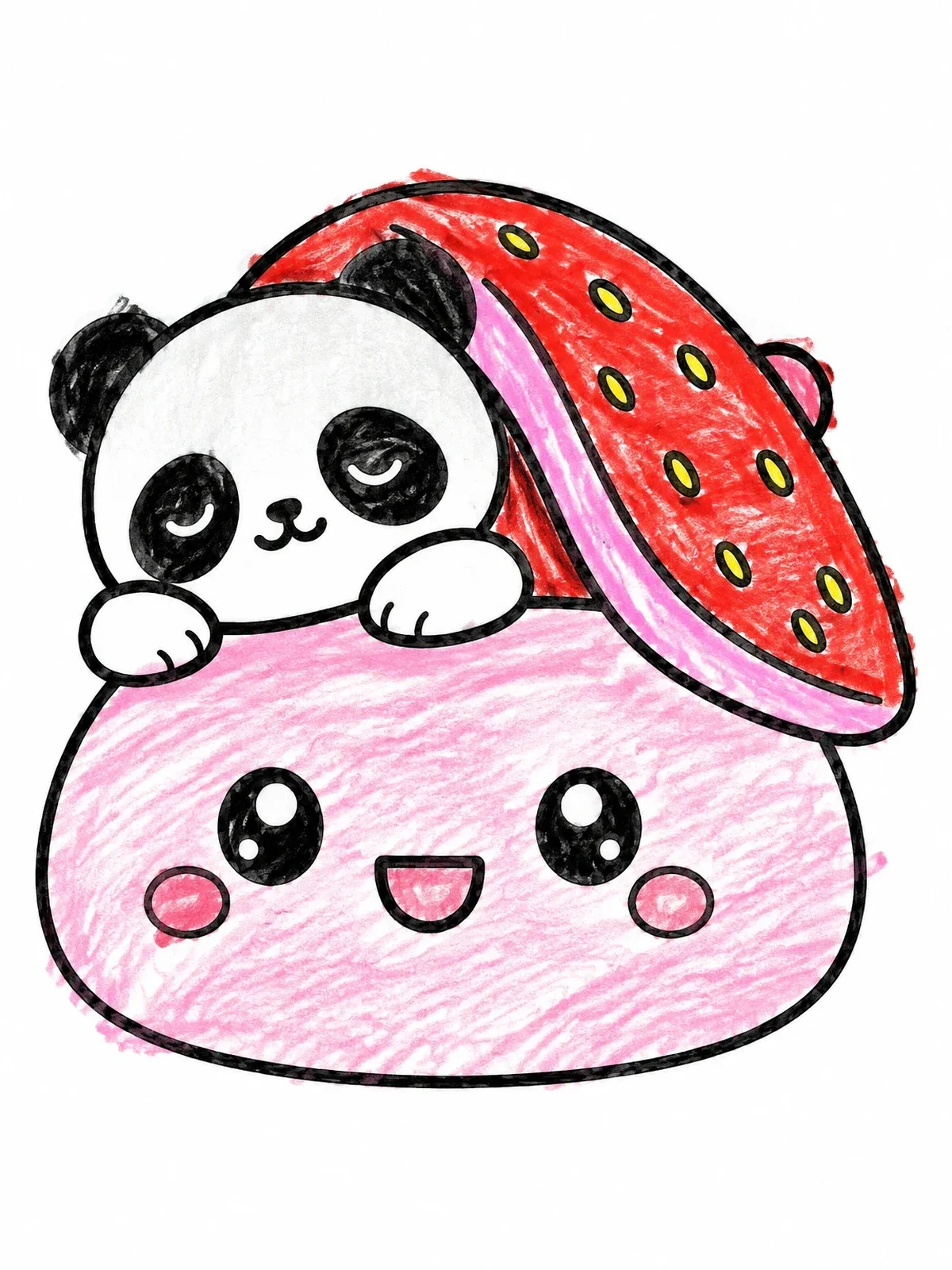 Colored example of the Cozy Panda On Mochi Bun coloring page