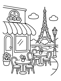 Free printable Cozy Parisian Sidewalk Cafe coloring page