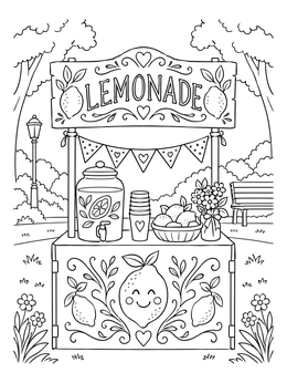 Free printable Cozy Park Lemonade Stand coloring page