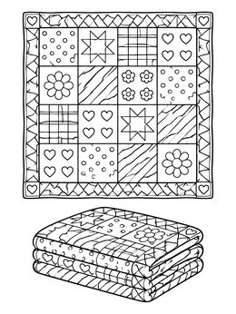 Free printable Cozy Patchwork Quilt And Folded Blanket coloring page