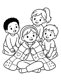 Free printable Cozy Patchwork Quilt With Friends coloring page