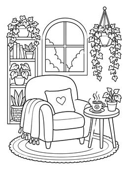 Free printable Cozy Armchair In A Plant Filled Cafe Nook coloring page