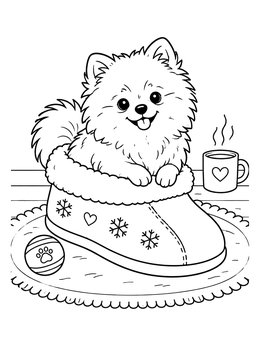 Free printable Cozy Pomeranian Pup In A Slipper coloring page
