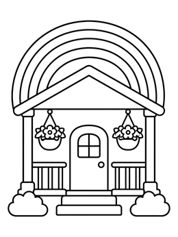 Free printable Cozy Porch With Big Rainbow coloring page