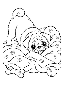 Free printable Cozy Pug Burrowing In Blankets coloring page