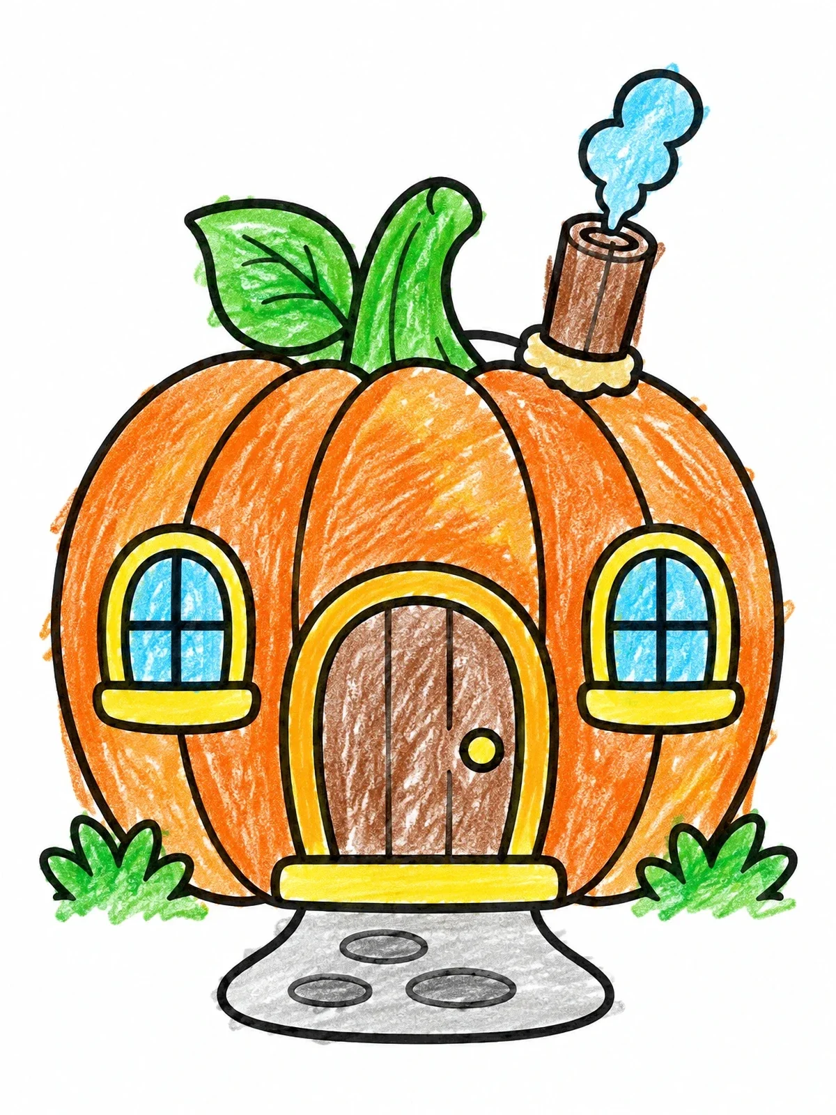 Colored example of the Cozy Pumpkin Fairy House coloring page