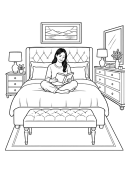 Free printable Cozy Reading In The Master Bedroom coloring page