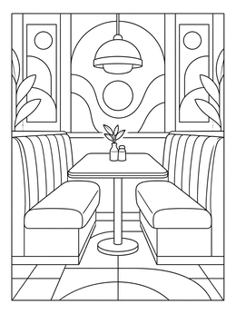 Free printable Cozy Restaurant Booth Setting coloring page