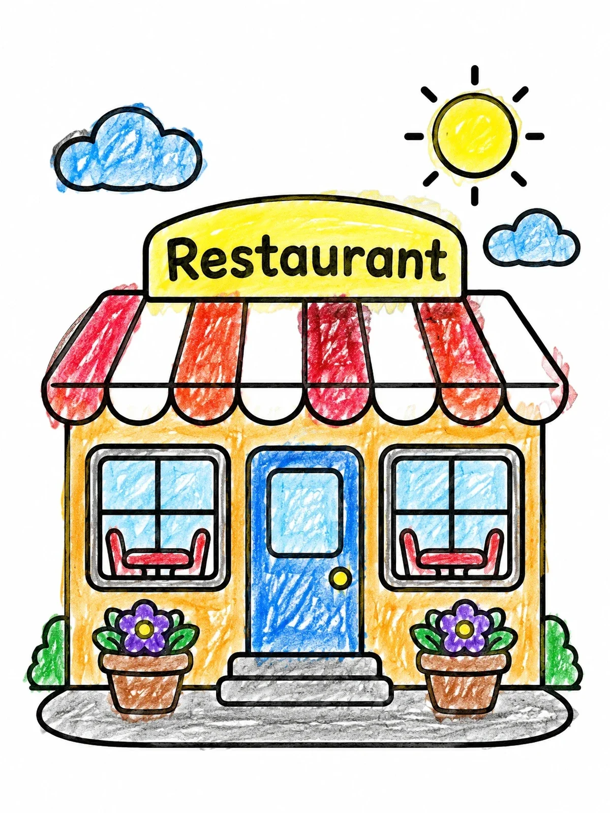 Colored example of the Cozy Restaurant Storefront With Awning coloring page