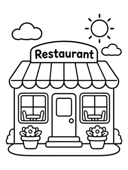 Free printable Cozy Restaurant Storefront With Awning coloring page