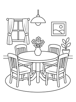 Free printable Cozy Round Dining Table Set coloring page