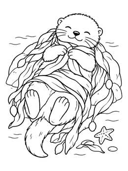 Free printable Cozy Sea Otter Wrapped In Kelp coloring page